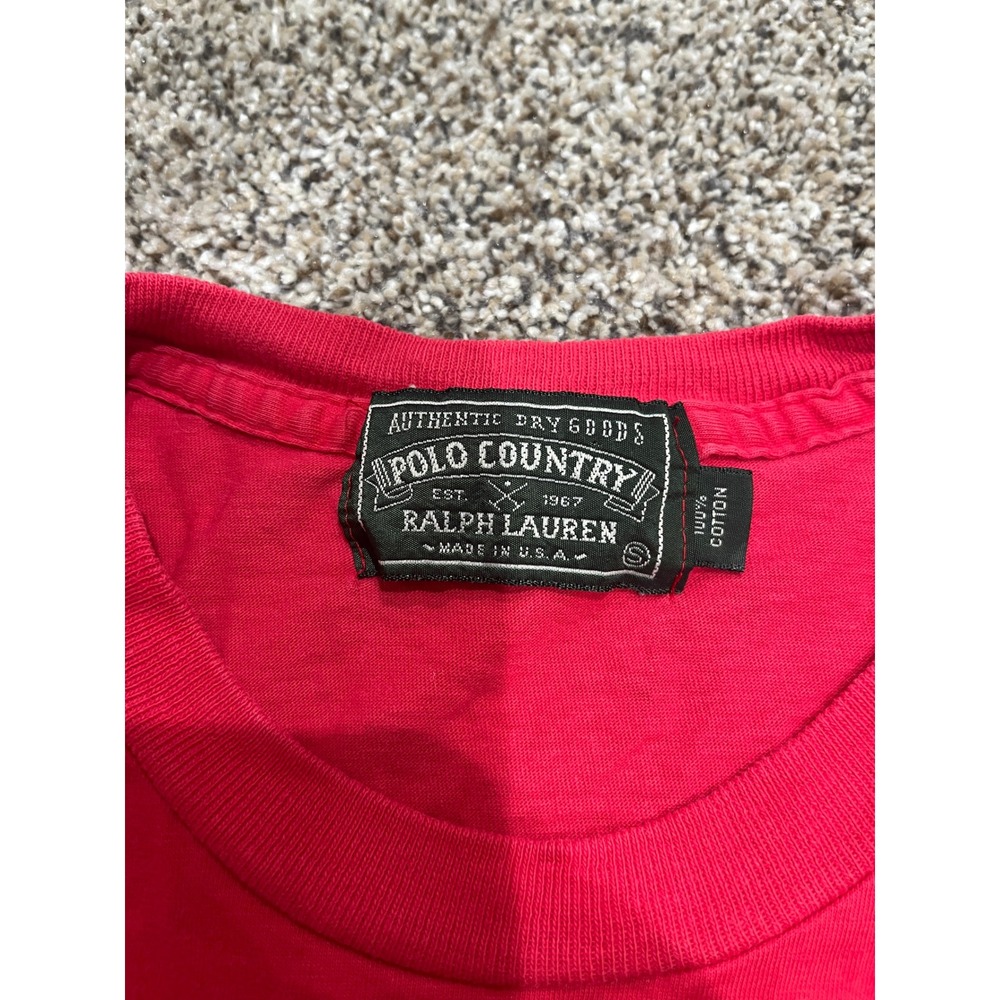 Vintage Polo Country Ralph Lauren Red Pocket T-Shirt Single Stitch Crest Logo S - Picture 6 of 10